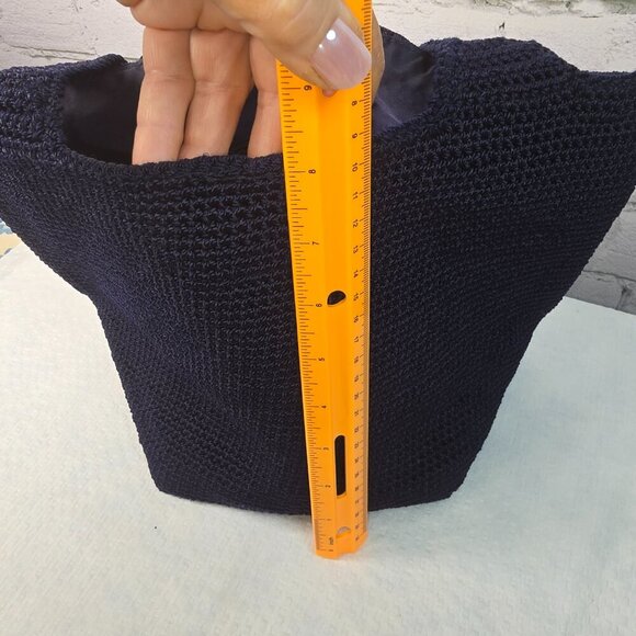 THE SAK NAVY CROCHETED DOUBLE STRAP BUCKET SHOULDER BAG PURSE EUC - Picture 10 of 10